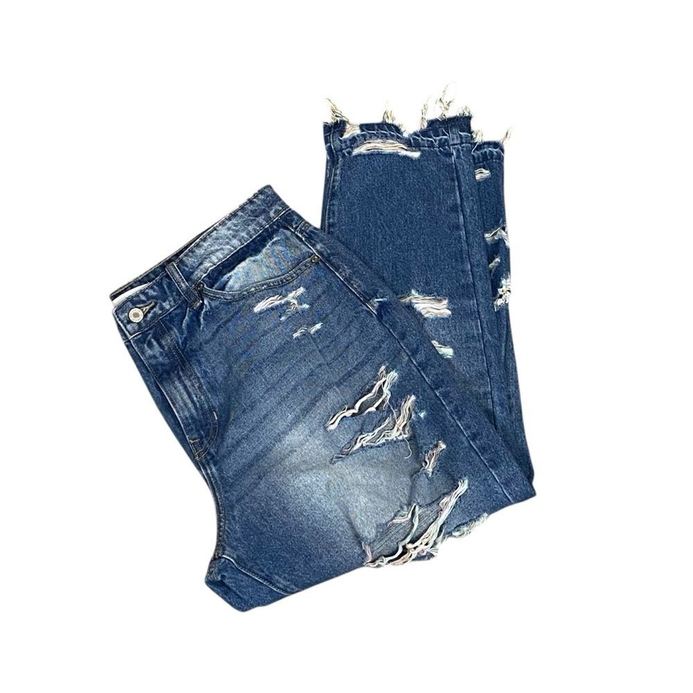 KanCan Distressed Jeans High Rise Cropped Raw Hem Destroyed Denim Festival